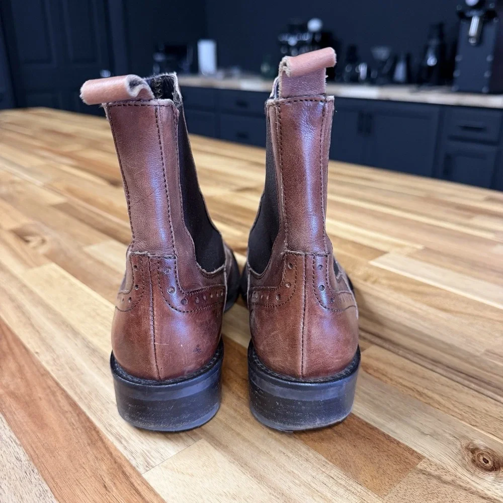 Lavorazione Artigiana Womens Slip On Chelsea Boots Wingtip Brown Leather Sz 36/6